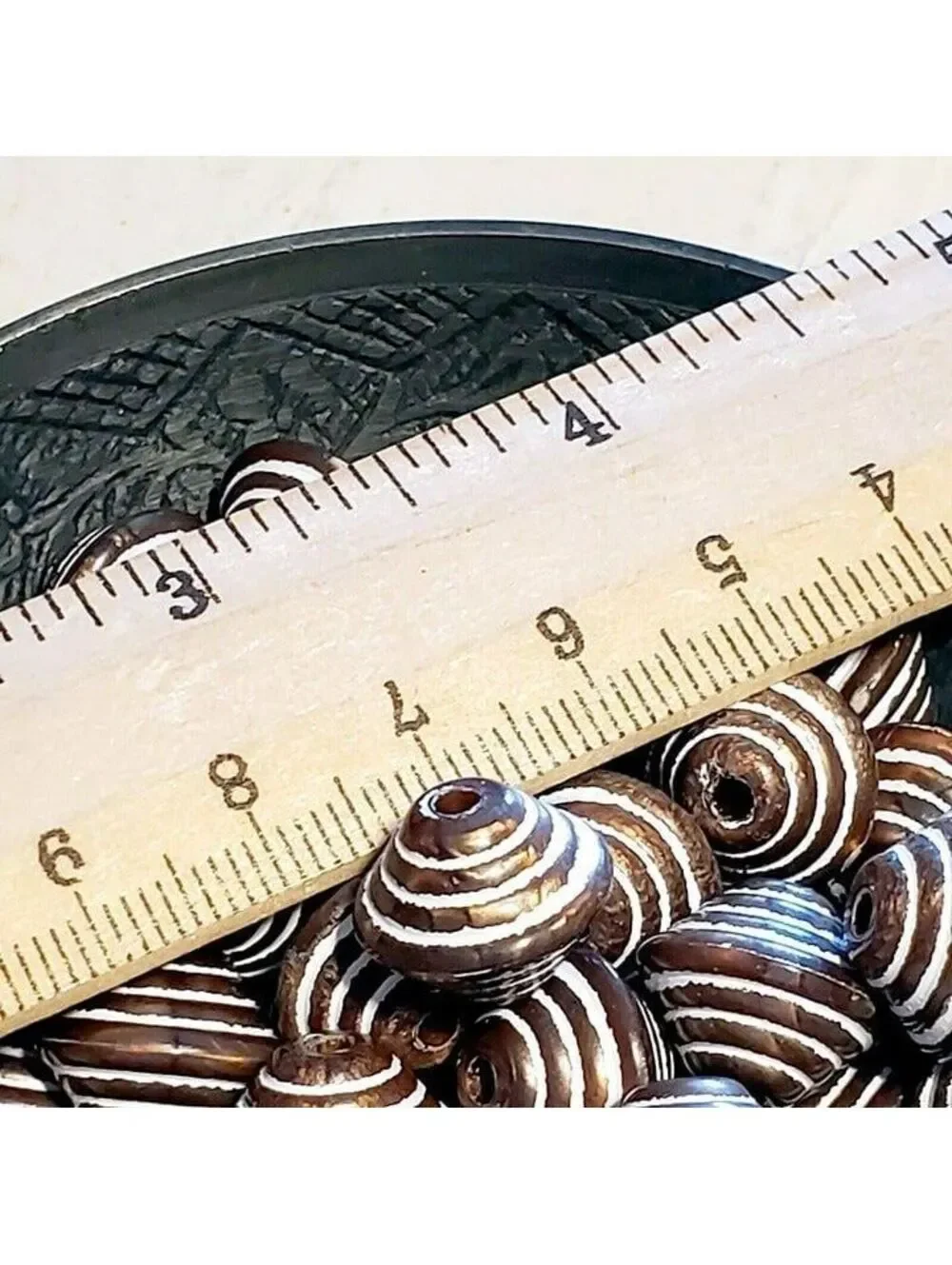 Bronze White Striped Vintage 80s New Wave 14X12 Bicone Acrylic Beads 10 pcs